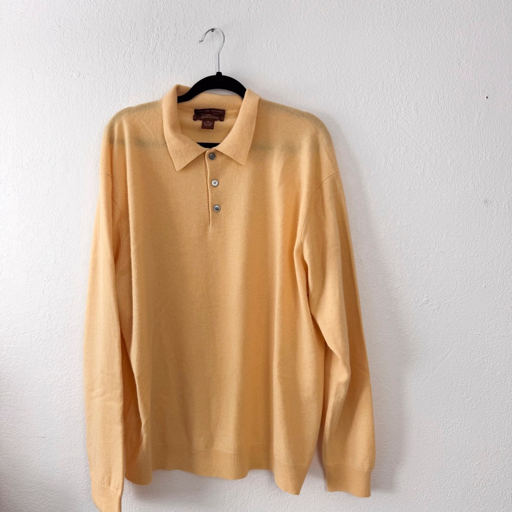 Tasso Elba Mens XXL 100% Fine Cashmere Long Sleeve Polo Sweater Butter Yellow